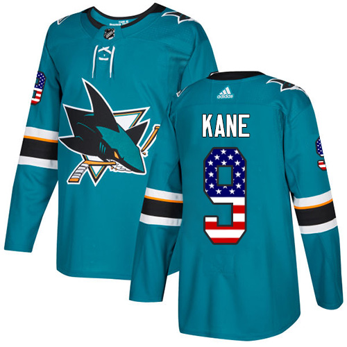 Adidas Sharks #9 Evander Kane Teal Home Authentic USA Flag Stitched Youth NHL Jersey